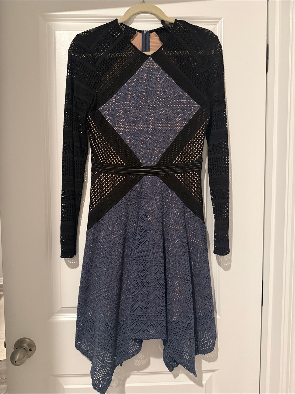 BCBGMaxAzria Black and Blue Lace Midi Dress